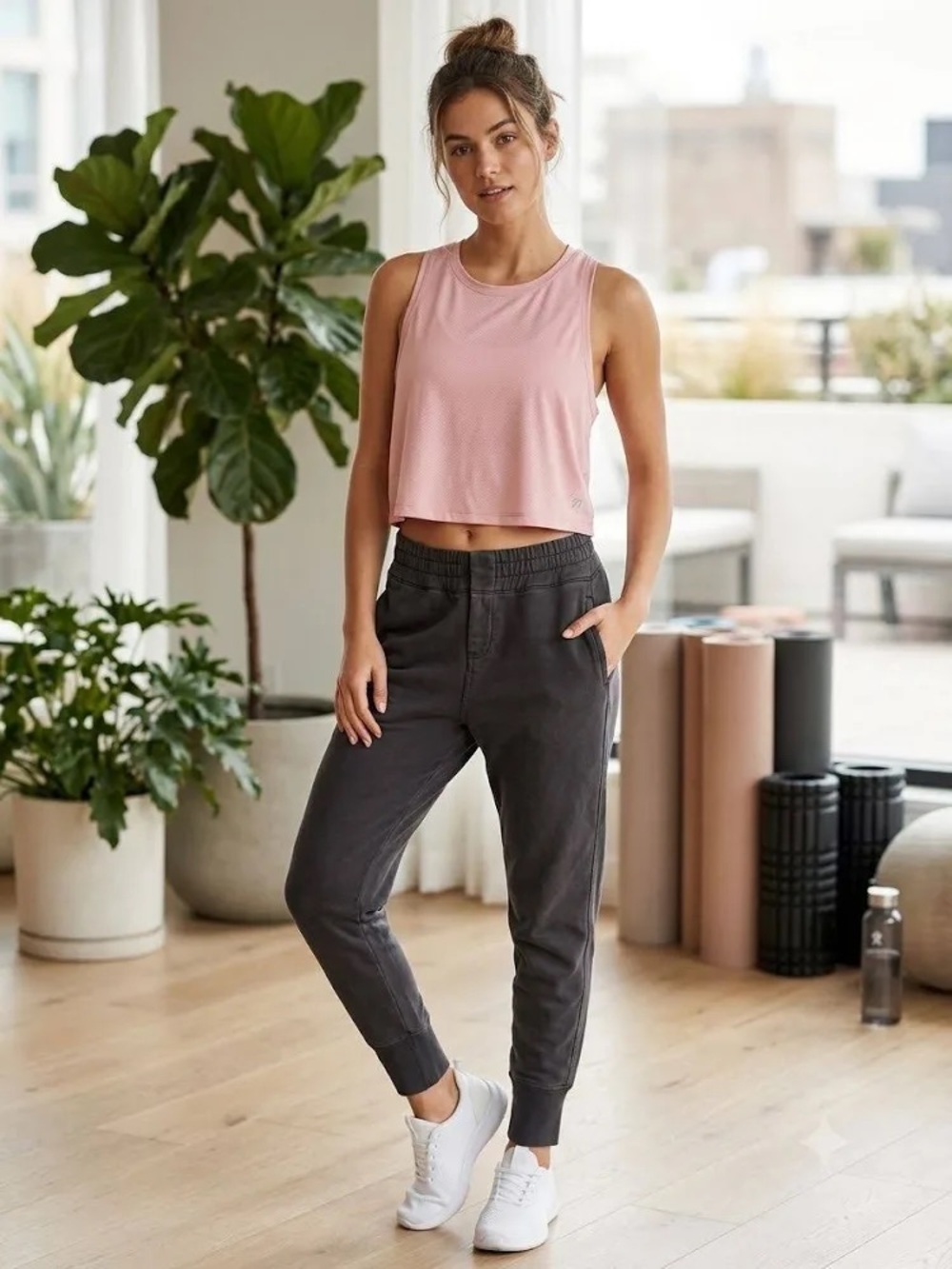 FP Movement Free People Terry Snap Button Black Cotton Jogger Small